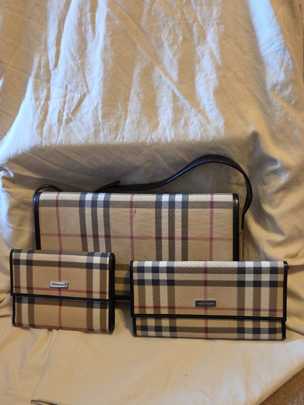 Burberry Beige Check Mini Shoulder Bag and Matching Wallets